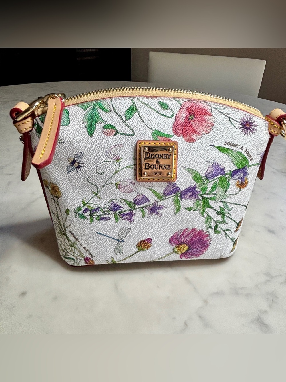 Dooney & Bourke White Floral Coated Mini Domed Crossbody